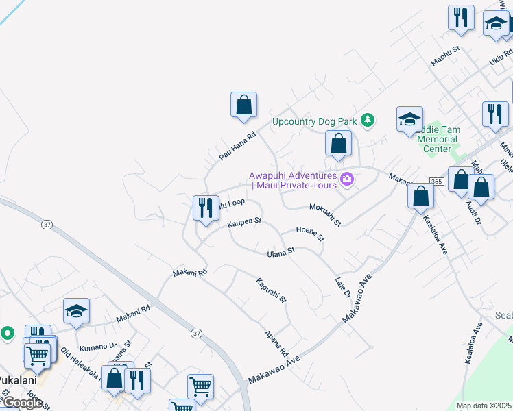 map of restaurants, bars, coffee shops, grocery stores, and more near 416 Kaiaulu Loop in Makawao