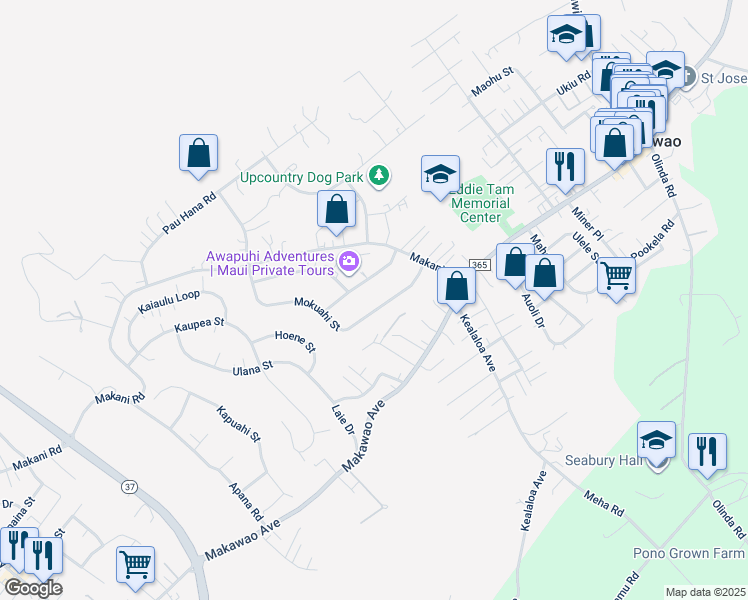 map of restaurants, bars, coffee shops, grocery stores, and more near 305 Mokuahi Street in Makawao