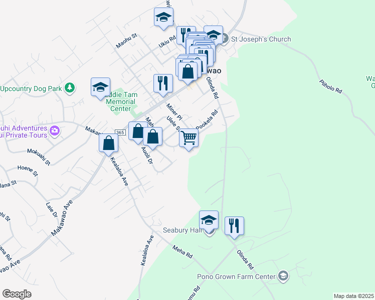 map of restaurants, bars, coffee shops, grocery stores, and more near 28 Alaiki Place in Makawao