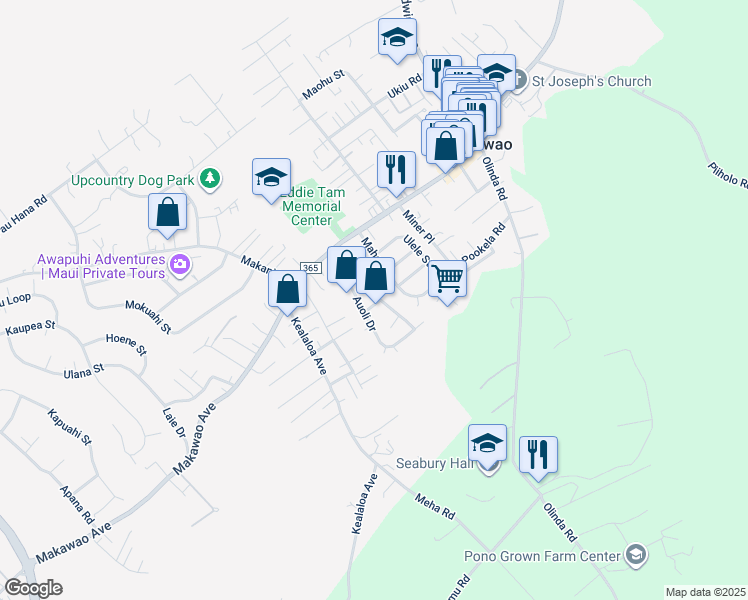 map of restaurants, bars, coffee shops, grocery stores, and more near 115 Auoli Drive in Makawao