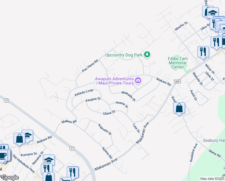 map of restaurants, bars, coffee shops, grocery stores, and more near 55 Mokuahi Street in Makawao