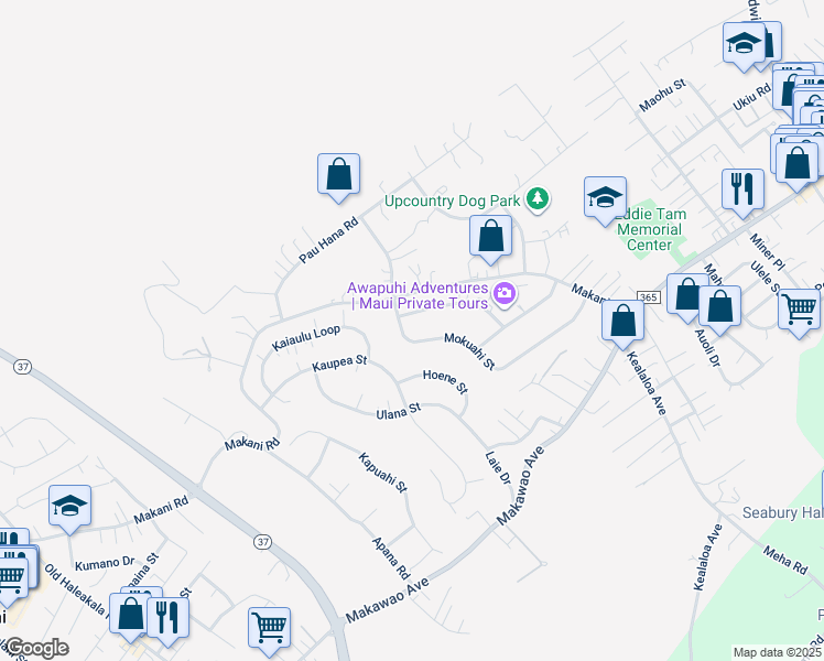 map of restaurants, bars, coffee shops, grocery stores, and more near 55 Mokuahi Street in Makawao