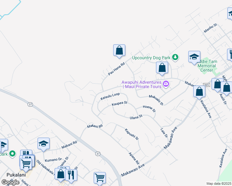 map of restaurants, bars, coffee shops, grocery stores, and more near 486 Kaiaulu Loop in Makawao
