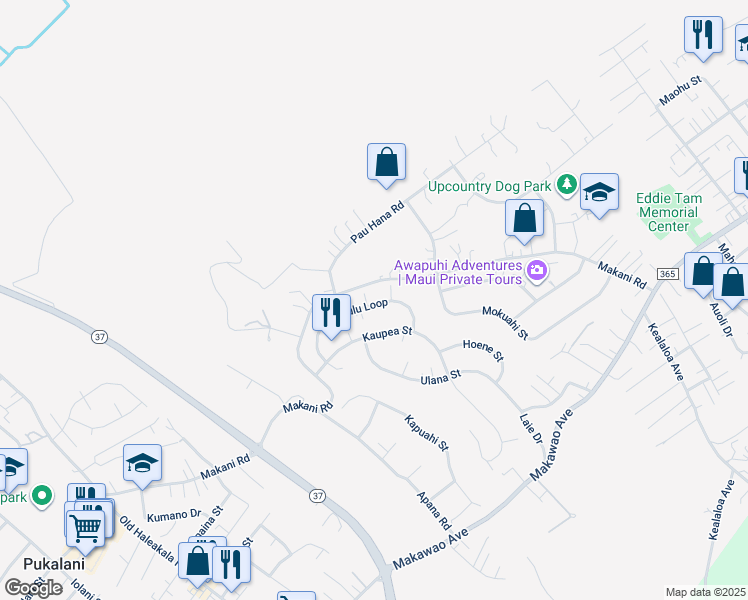 map of restaurants, bars, coffee shops, grocery stores, and more near 486 Kaiaulu Loop in Makawao