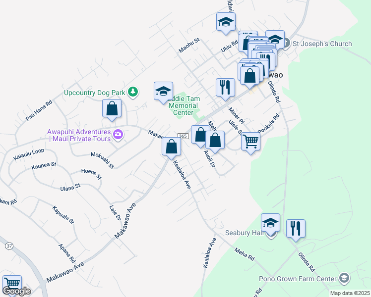 map of restaurants, bars, coffee shops, grocery stores, and more near 851 County Route 365 in Makawao