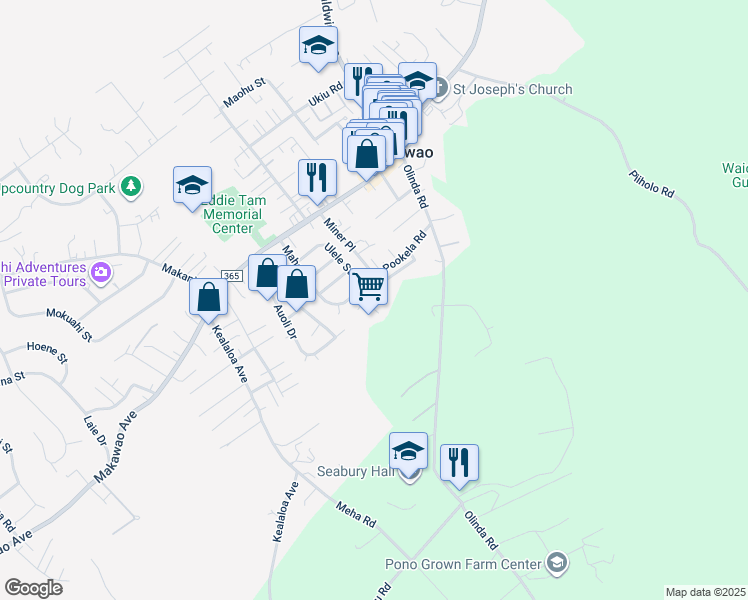 map of restaurants, bars, coffee shops, grocery stores, and more near 31 Alaiki Place in Makawao