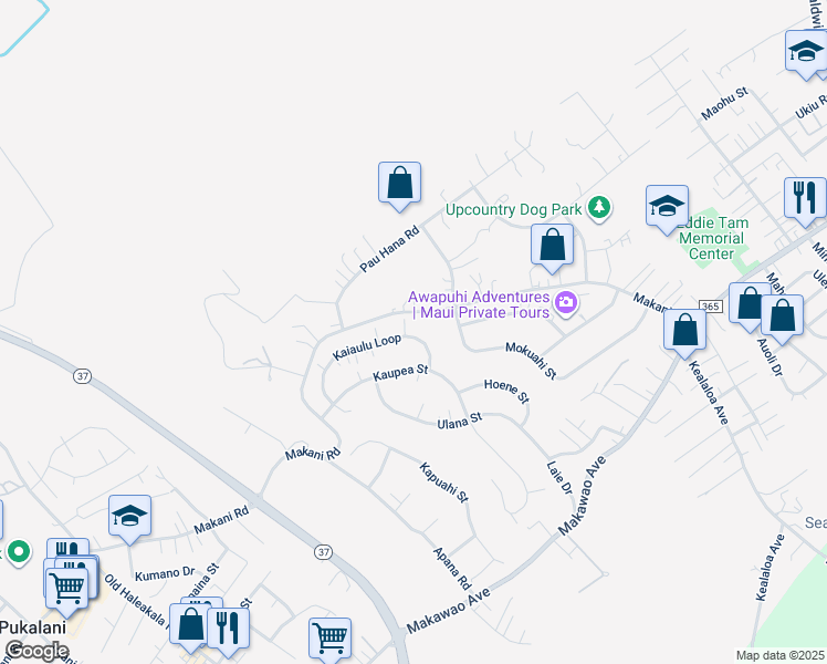 map of restaurants, bars, coffee shops, grocery stores, and more near 454 Kaiaulu Loop in Makawao