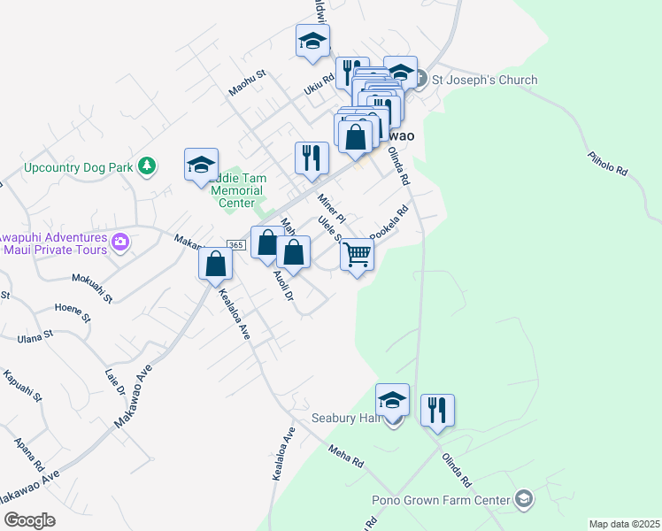 map of restaurants, bars, coffee shops, grocery stores, and more near 137 Mahola Street in Makawao