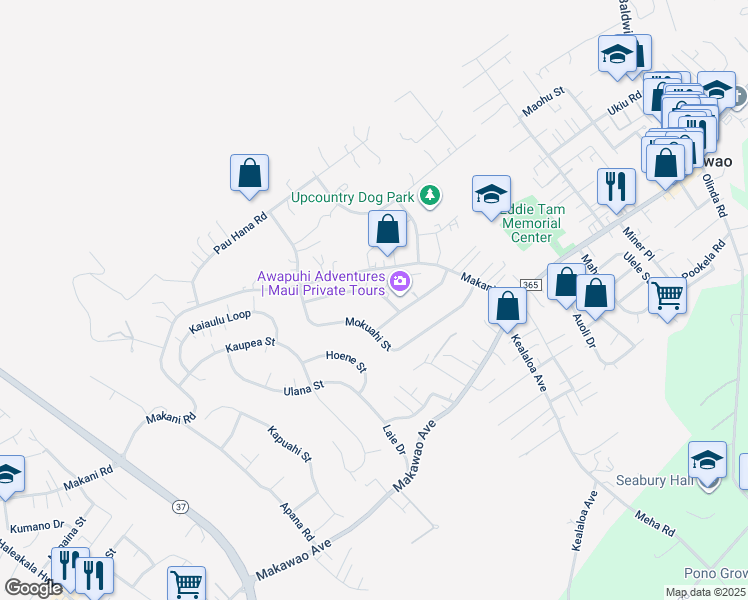 map of restaurants, bars, coffee shops, grocery stores, and more near 136 Keleawe Street in Makawao