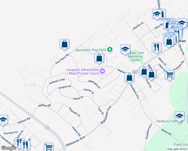 map of restaurants, bars, coffee shops, grocery stores, and more near 126 Keleawe Street in Makawao