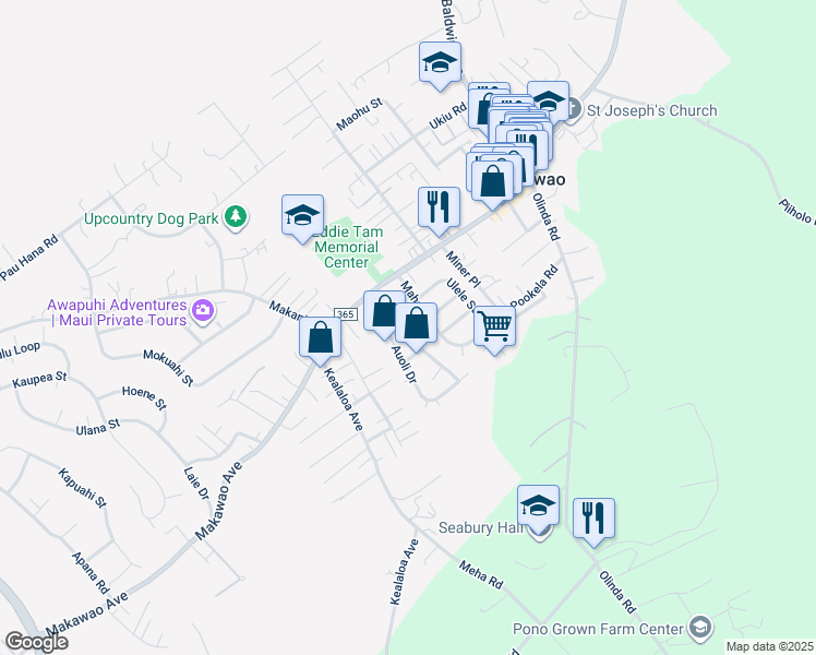 map of restaurants, bars, coffee shops, grocery stores, and more near 20 Ahina Place in Makawao