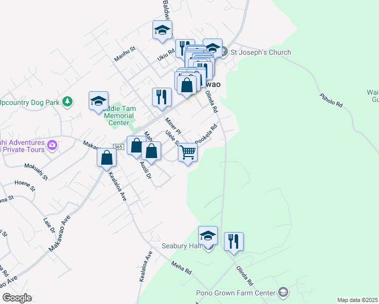map of restaurants, bars, coffee shops, grocery stores, and more near 188 Mahola Street in Makawao