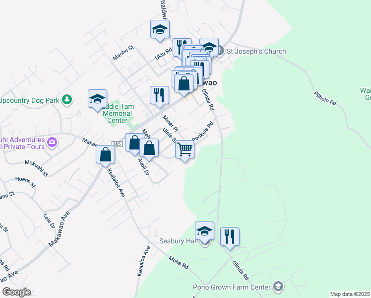 map of restaurants, bars, coffee shops, grocery stores, and more near 188 Mahola Street in Makawao