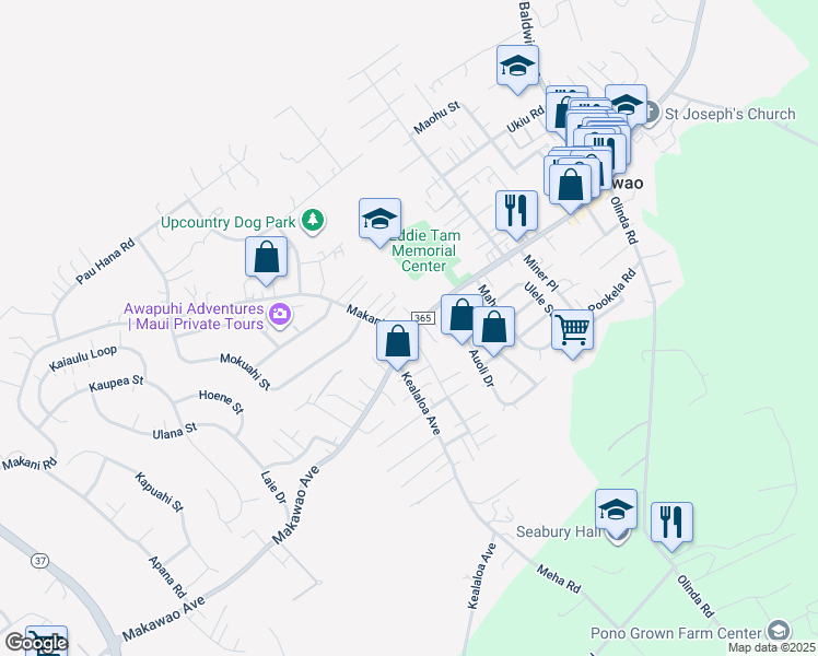 map of restaurants, bars, coffee shops, grocery stores, and more near 851 County Route 365 in Makawao