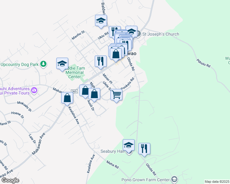 map of restaurants, bars, coffee shops, grocery stores, and more near 1091 Ulele Street in Makawao