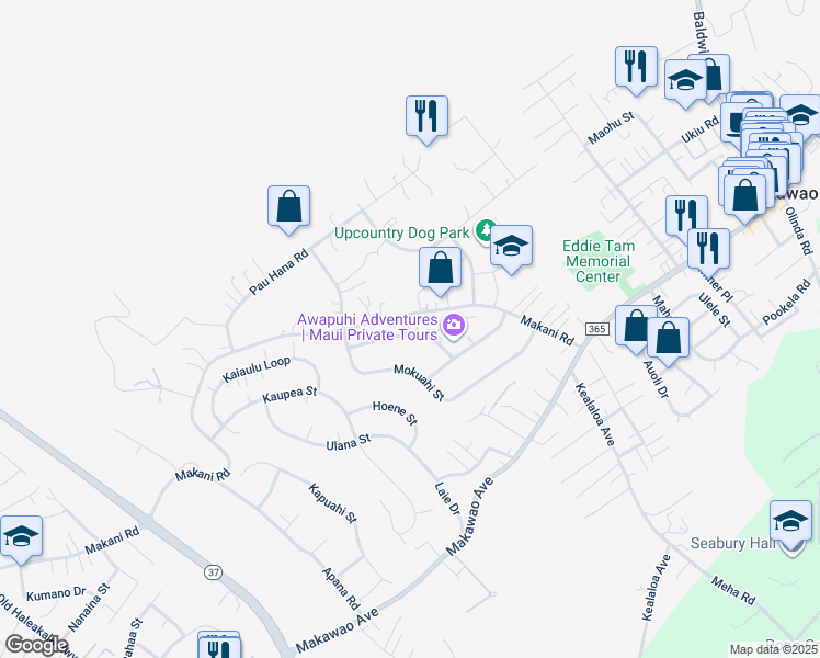 map of restaurants, bars, coffee shops, grocery stores, and more near 111 Keleawe Street in Makawao