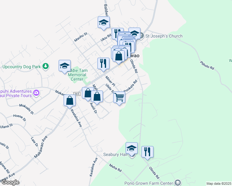 map of restaurants, bars, coffee shops, grocery stores, and more near 1081 Ulele Street in Makawao