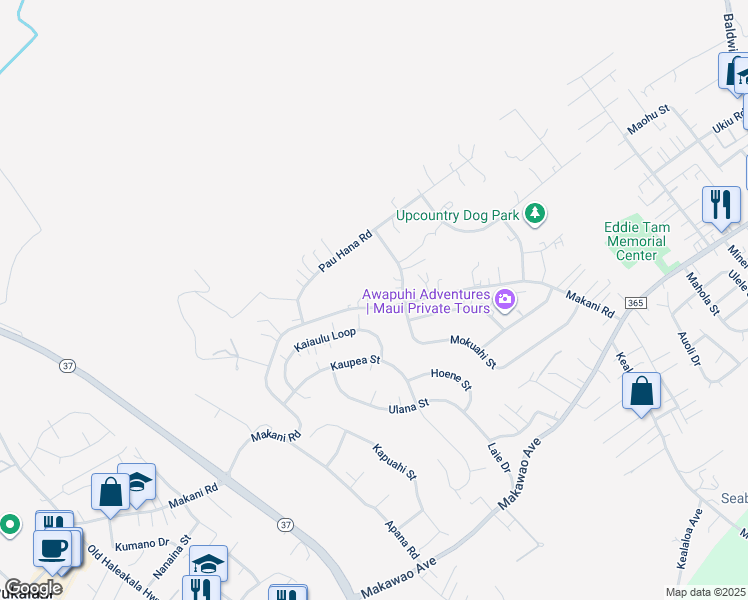 map of restaurants, bars, coffee shops, grocery stores, and more near 390 Makani Road in Makawao