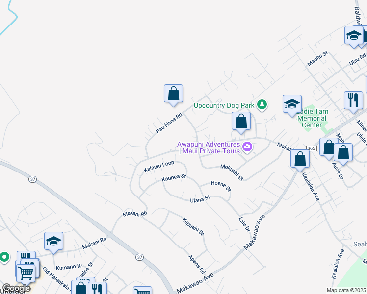 map of restaurants, bars, coffee shops, grocery stores, and more near 390 Makani Road in Makawao