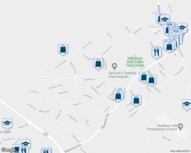 map of restaurants, bars, coffee shops, grocery stores, and more near 80 Alapio Place in Makawao