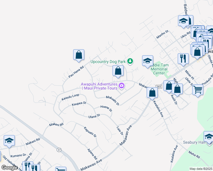 map of restaurants, bars, coffee shops, grocery stores, and more near 91 Keleawe Street in Makawao