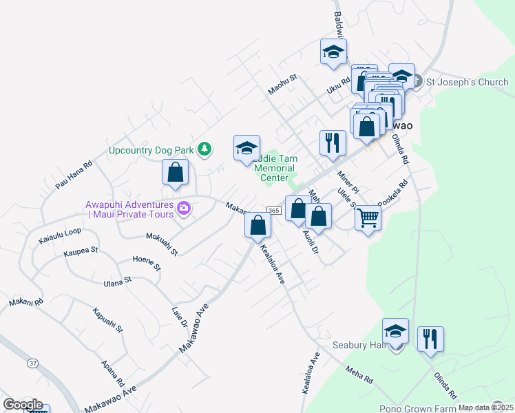map of restaurants, bars, coffee shops, grocery stores, and more near 32 Makani Road in Makawao
