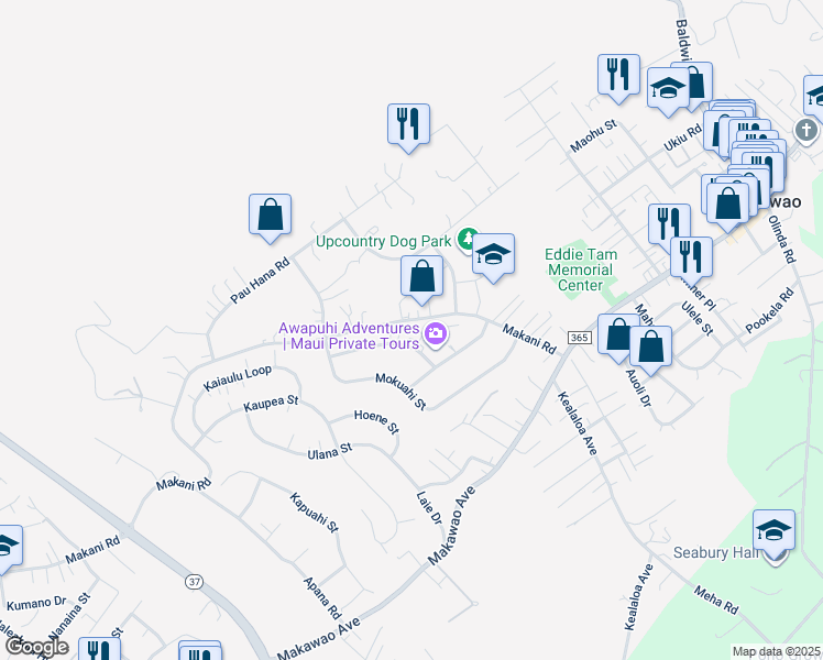 map of restaurants, bars, coffee shops, grocery stores, and more near 80 Alapio Place in Makawao