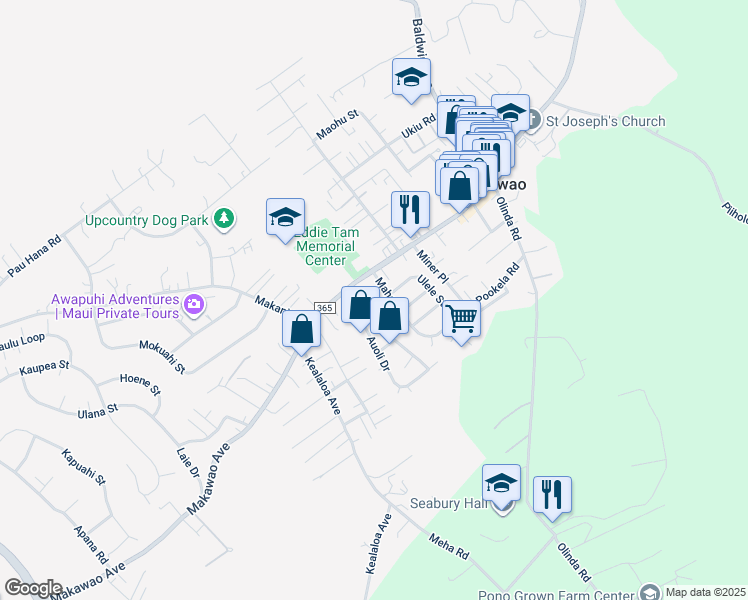 map of restaurants, bars, coffee shops, grocery stores, and more near 22 Auoli Drive in Makawao