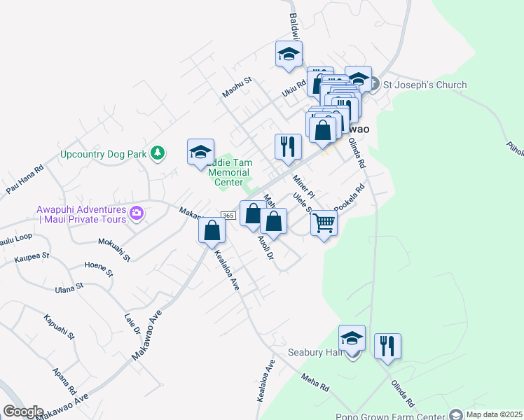 map of restaurants, bars, coffee shops, grocery stores, and more near 22 Auoli Drive in Makawao
