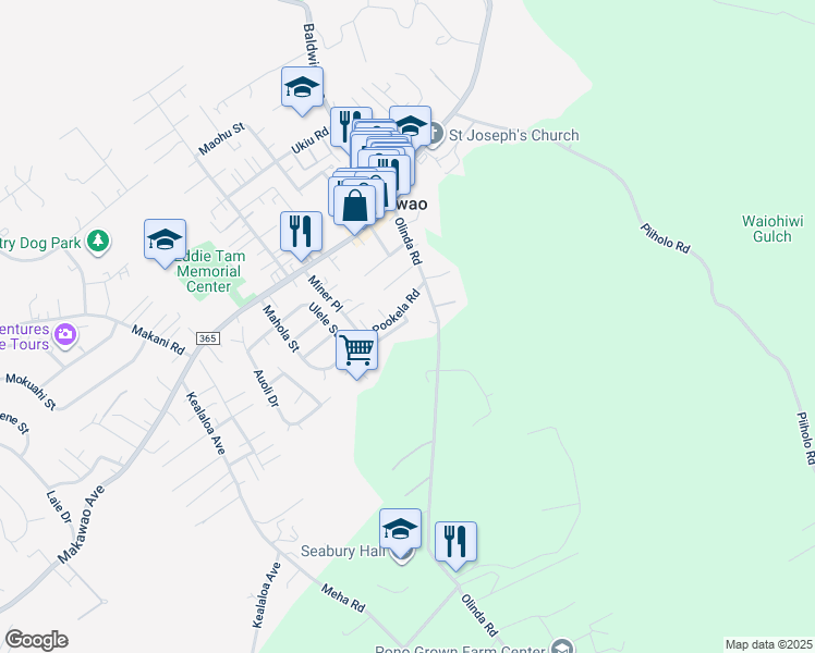 map of restaurants, bars, coffee shops, grocery stores, and more near 1094 Mole Place in Makawao