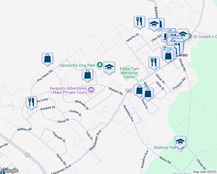 map of restaurants, bars, coffee shops, grocery stores, and more near 82B Makani Road in Makawao