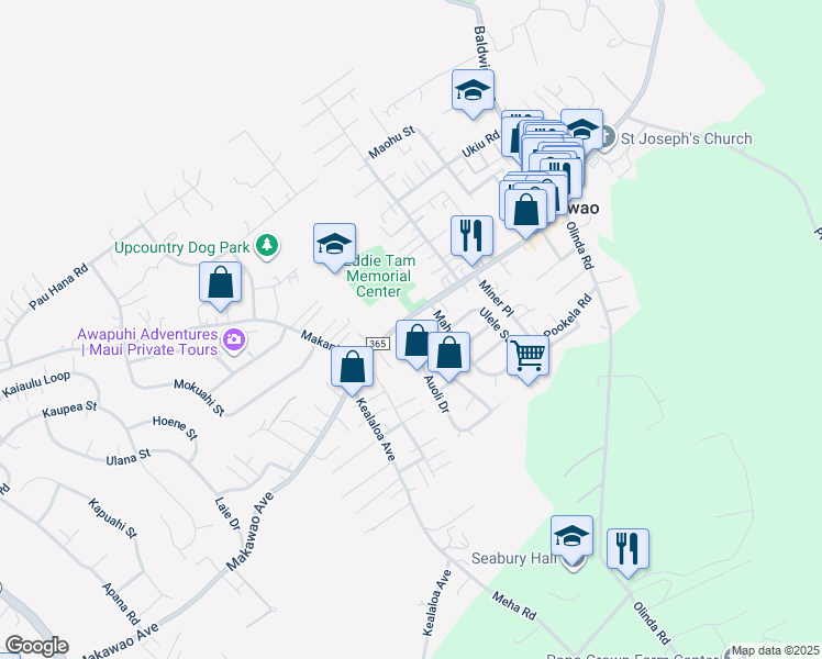 map of restaurants, bars, coffee shops, grocery stores, and more near 928 Makawao Avenue in Makawao