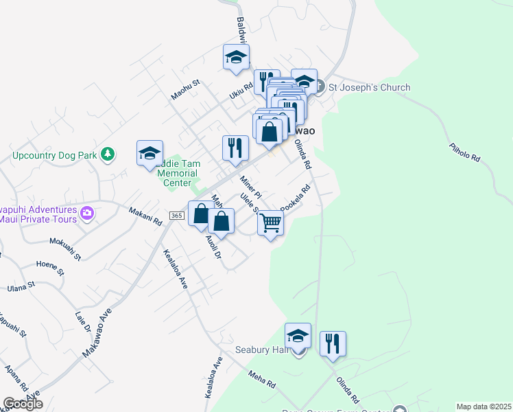 map of restaurants, bars, coffee shops, grocery stores, and more near 1061 Ulele Street in Makawao