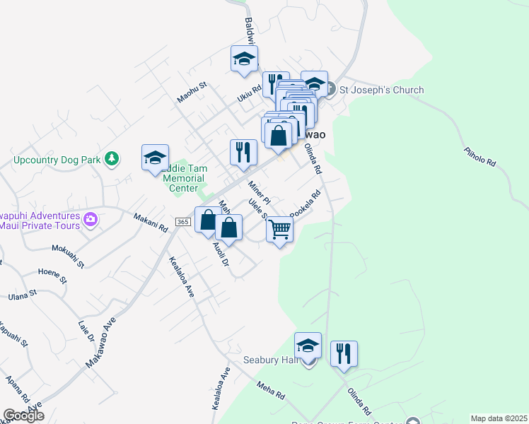 map of restaurants, bars, coffee shops, grocery stores, and more near 1061 Ulele Street in Makawao