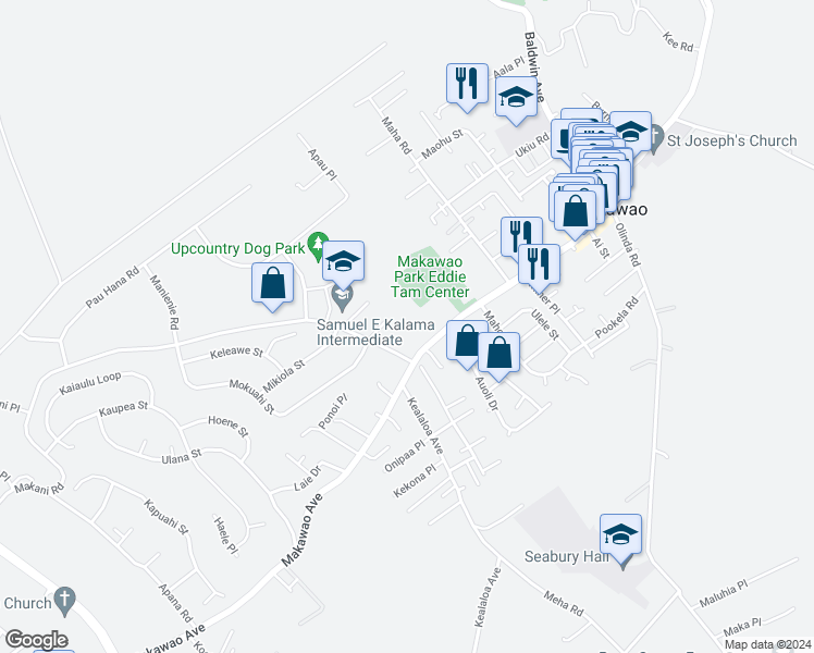map of restaurants, bars, coffee shops, grocery stores, and more near 855 Makawao Avenue in Makawao