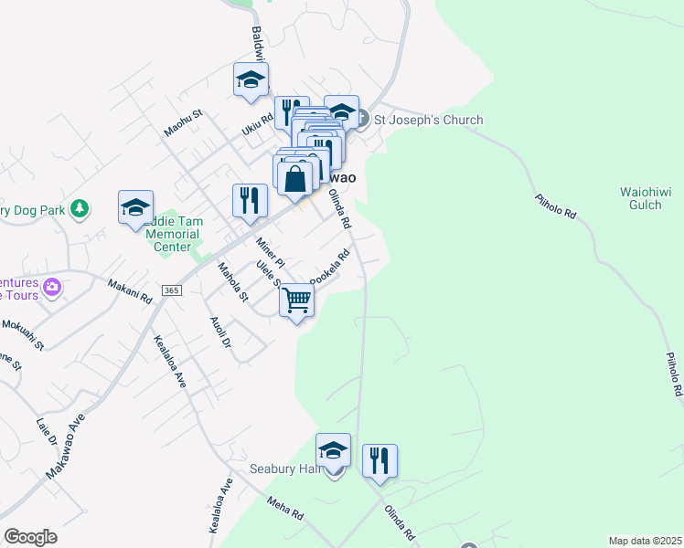 map of restaurants, bars, coffee shops, grocery stores, and more near 1106 Mole Place in Makawao