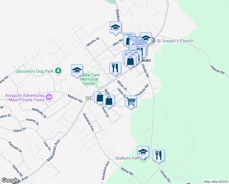 map of restaurants, bars, coffee shops, grocery stores, and more near 996 Ulele Street in Makawao