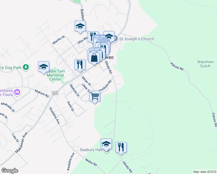 map of restaurants, bars, coffee shops, grocery stores, and more near 1108 Pookela Road in Makawao