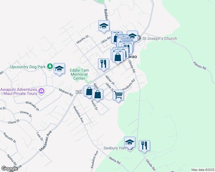 map of restaurants, bars, coffee shops, grocery stores, and more near 1017 Alaea Street in Makawao