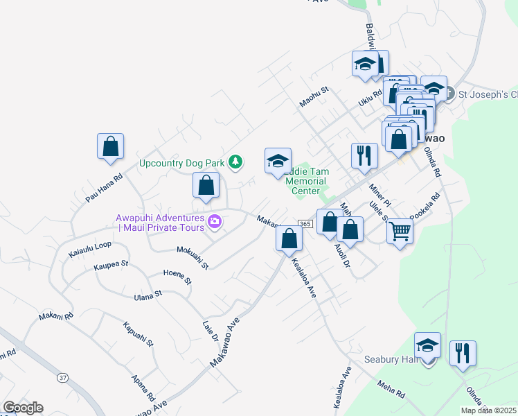 map of restaurants, bars, coffee shops, grocery stores, and more near 96 Makani Road in Makawao