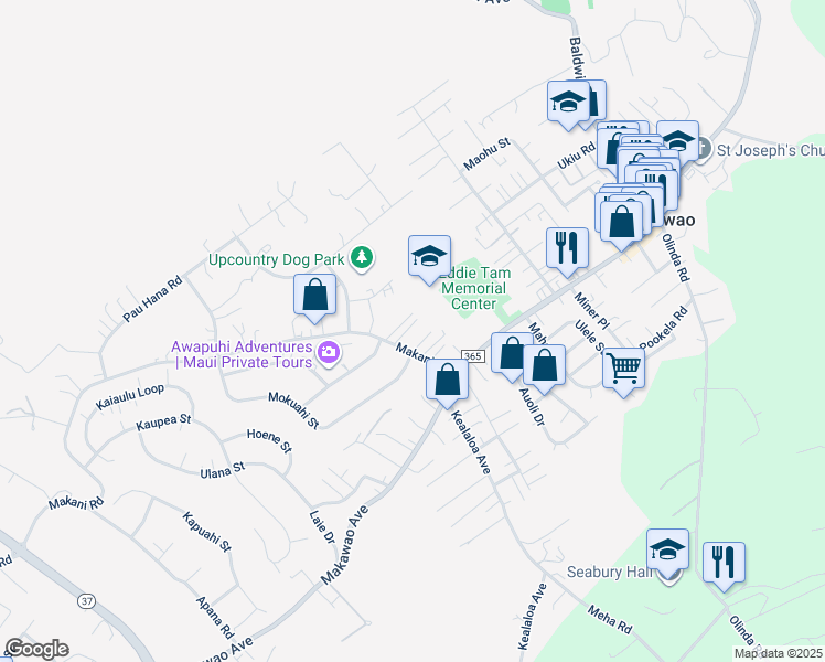 map of restaurants, bars, coffee shops, grocery stores, and more near 82B Makani Road in Makawao