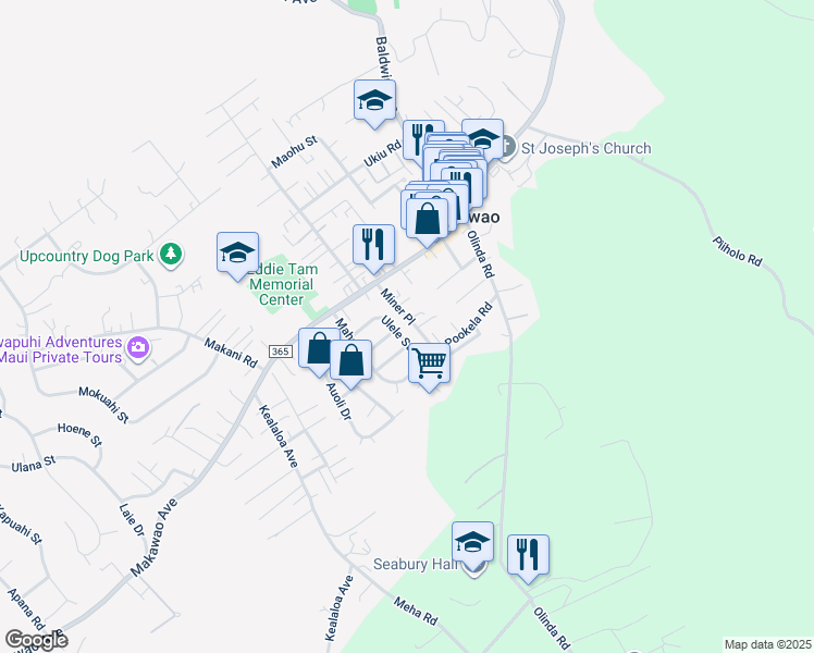 map of restaurants, bars, coffee shops, grocery stores, and more near 70 Miner Place in Makawao
