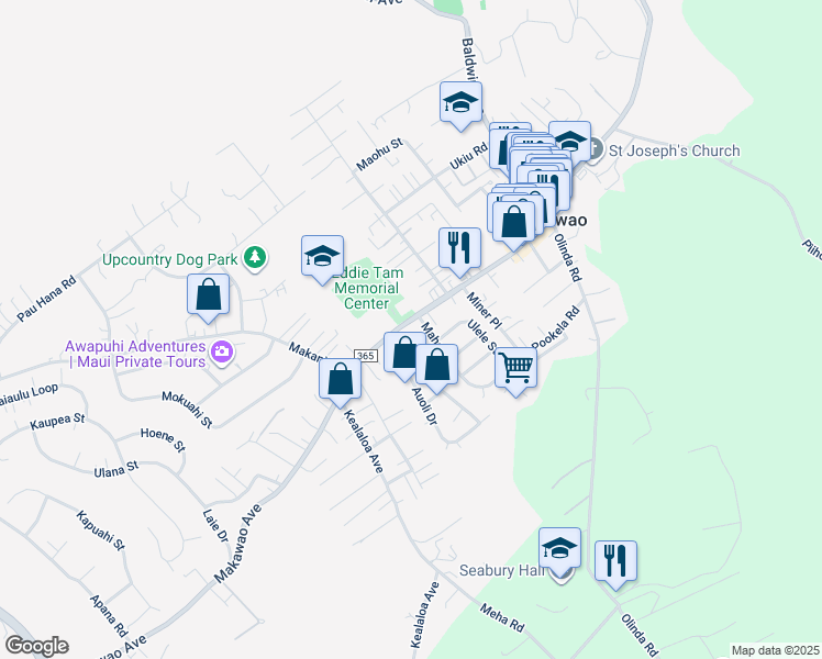 map of restaurants, bars, coffee shops, grocery stores, and more near 948 Makawao Avenue in Makawao