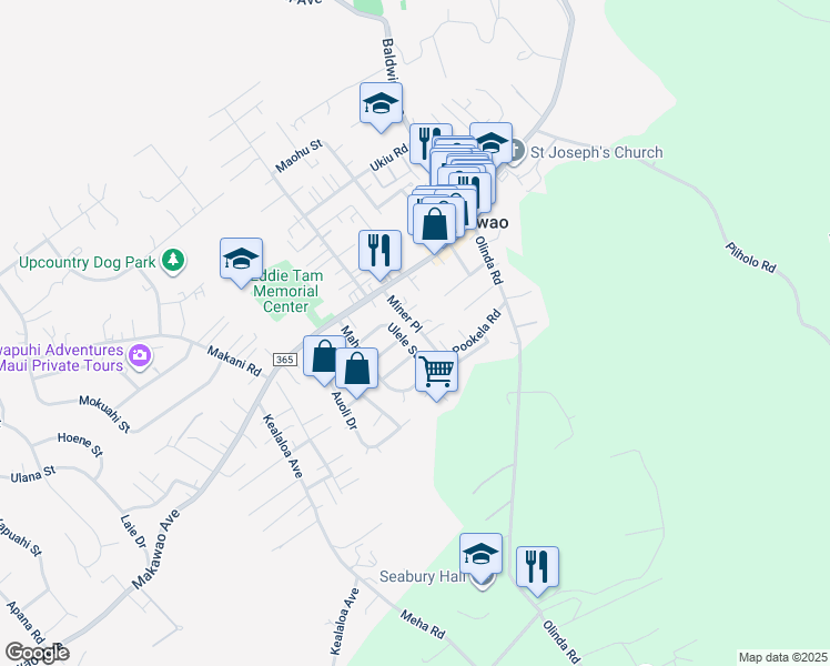 map of restaurants, bars, coffee shops, grocery stores, and more near 70 Miner Place in Makawao