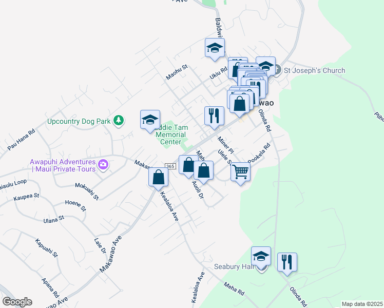 map of restaurants, bars, coffee shops, grocery stores, and more near 948 Makawao Avenue in Makawao