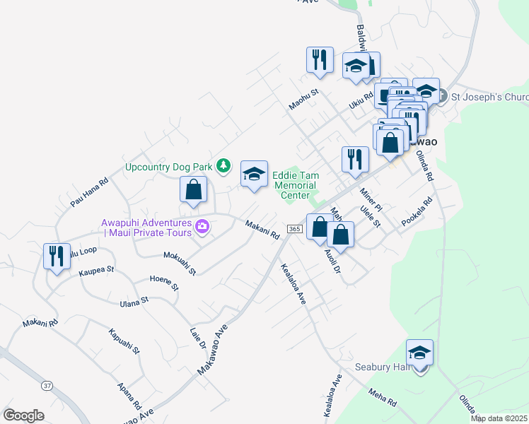 map of restaurants, bars, coffee shops, grocery stores, and more near 831 Pokole Place in Makawao