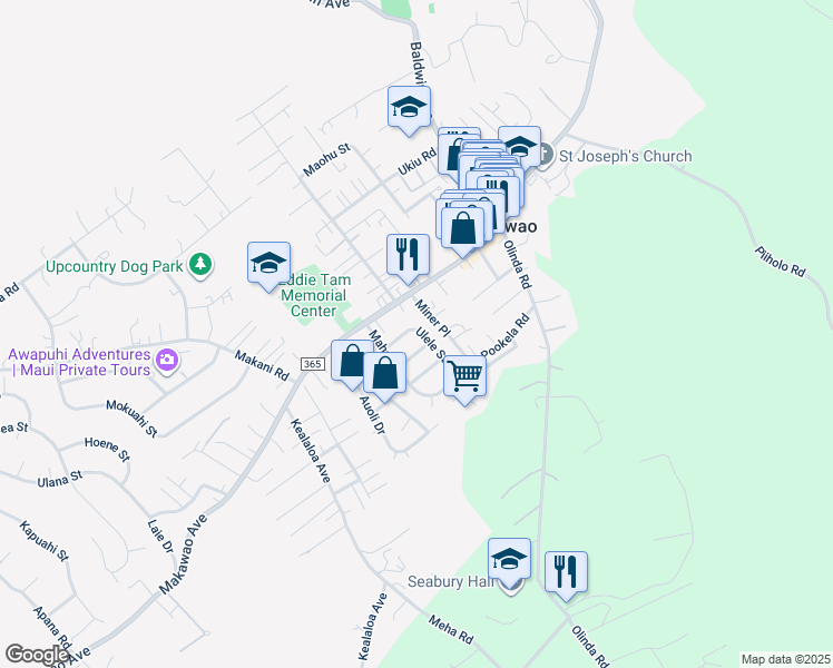 map of restaurants, bars, coffee shops, grocery stores, and more near 1018 Ulele Street in Makawao