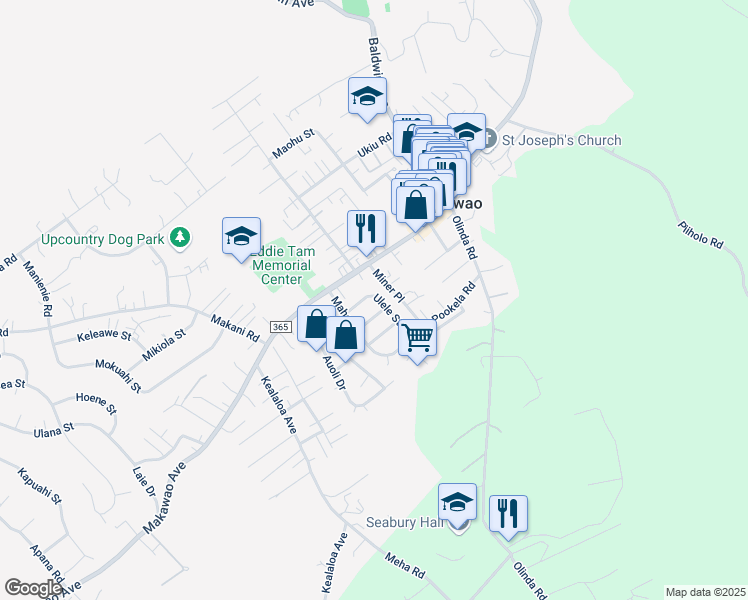 map of restaurants, bars, coffee shops, grocery stores, and more near 1018 Ulele Street in Makawao