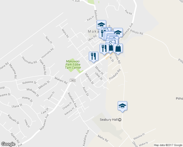 map of restaurants, bars, coffee shops, grocery stores, and more near 1001 Ulele Street in Makawao