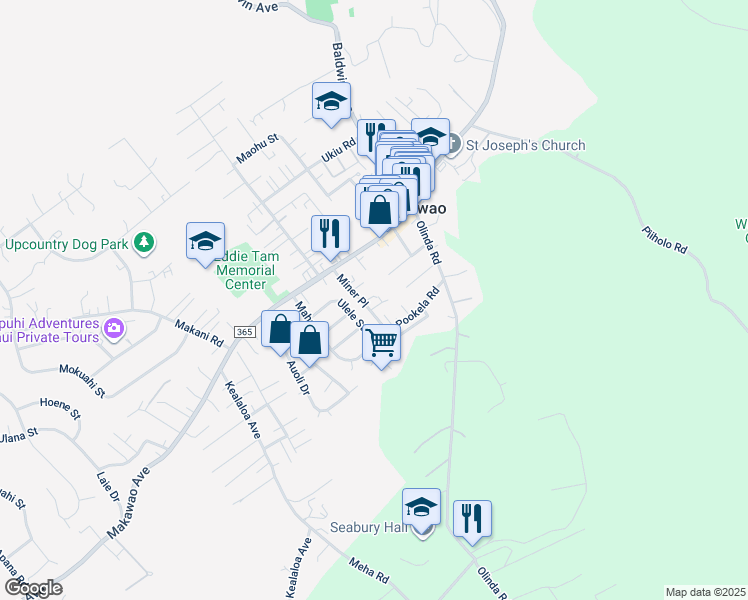 map of restaurants, bars, coffee shops, grocery stores, and more near 63 Miner Place in Makawao